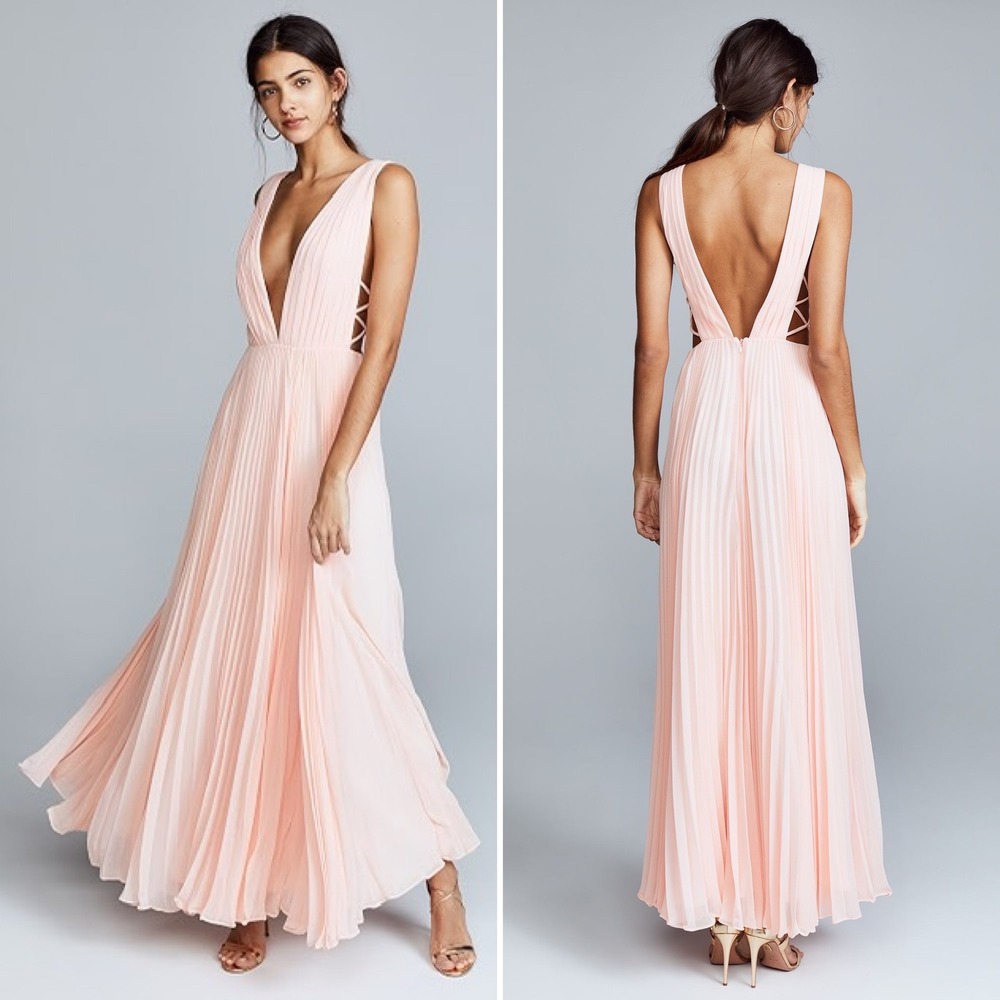 Fame and Partners The Allegra Dress Sz 0 Blush Pink Pleated Maxi Gown Flowy